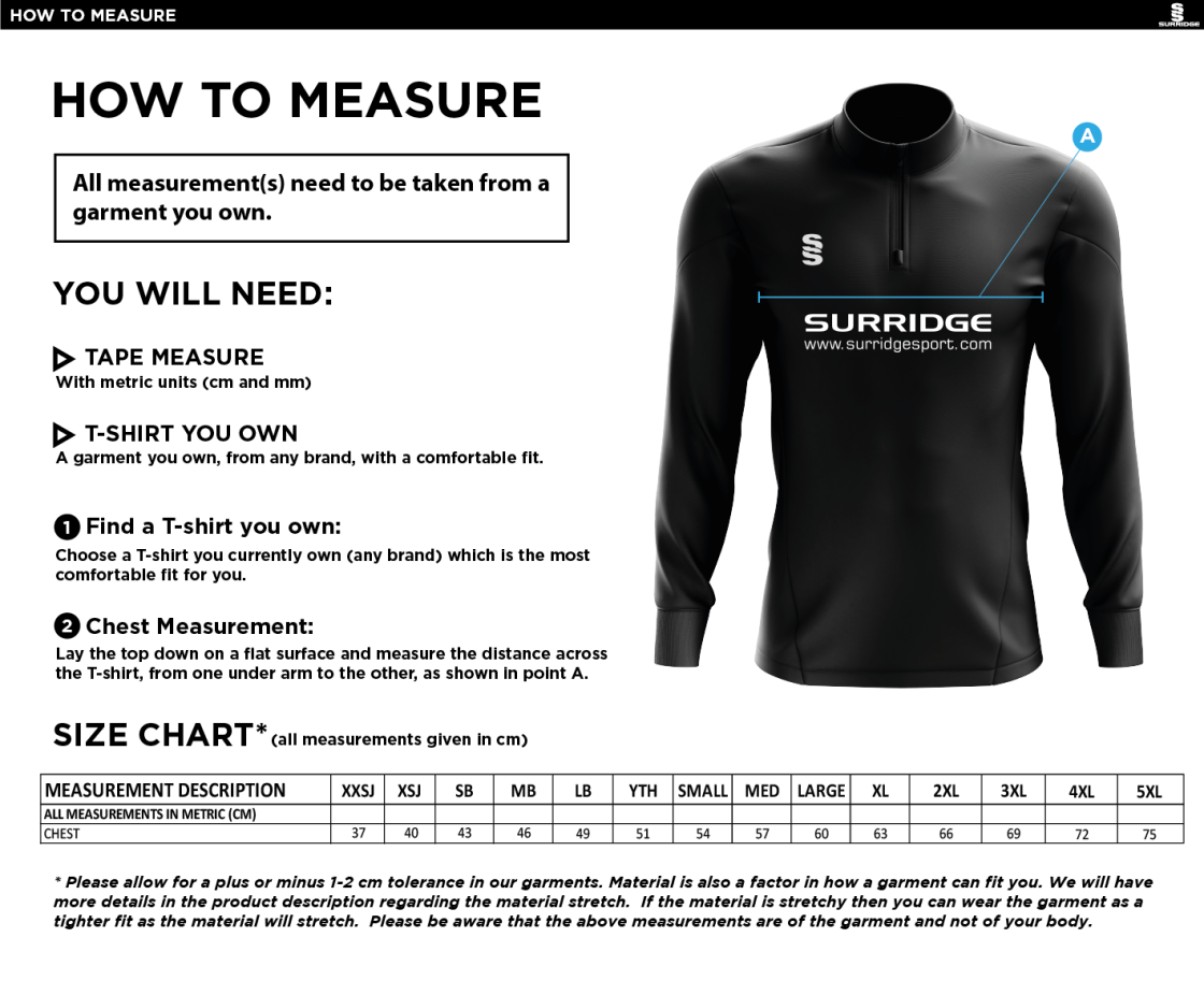 Eridge CC - Blade Performance Tops - Size Guide