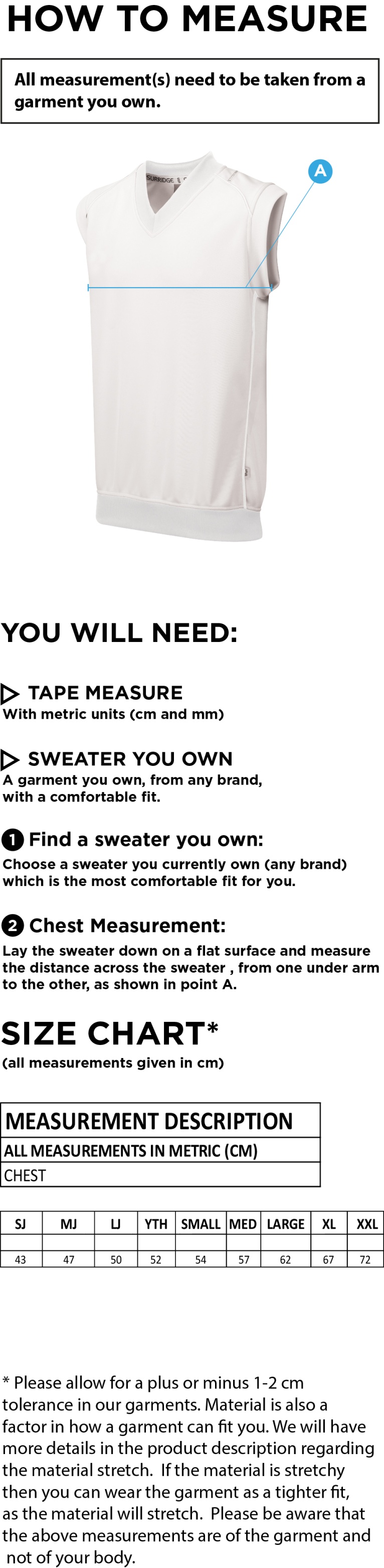 Eridge CC - Dual Sleeveless Sweater - Size Guide