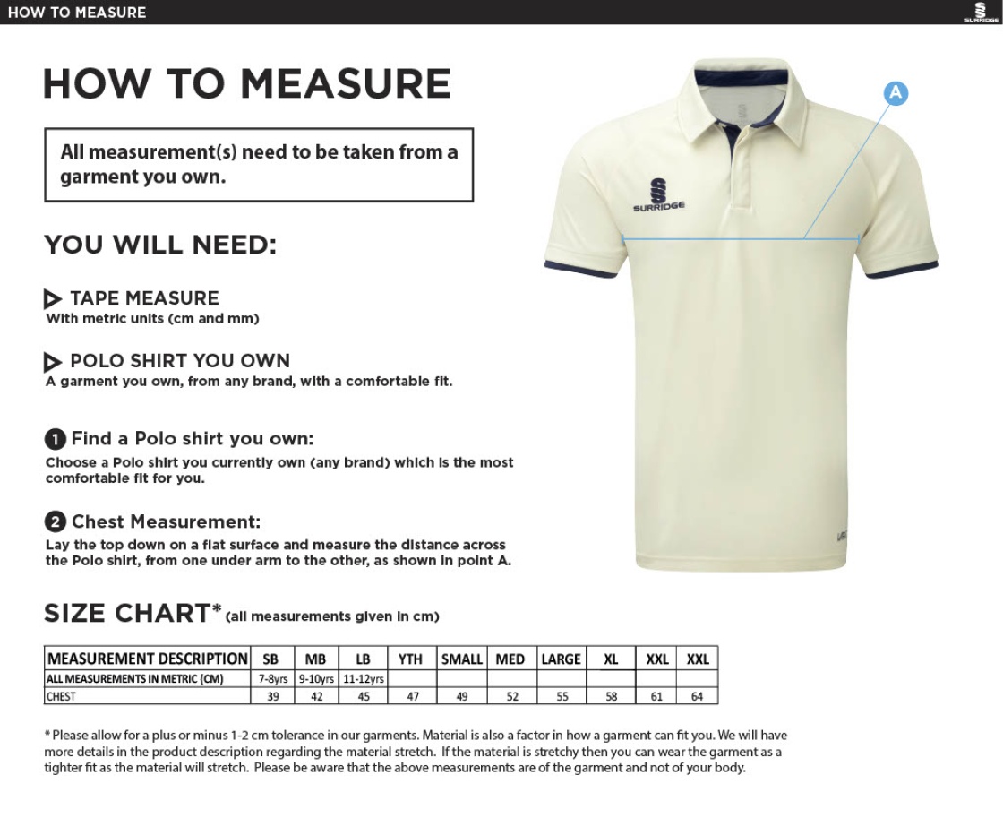 Eridge CC - Ergo S/S Shirt - Size Guide
