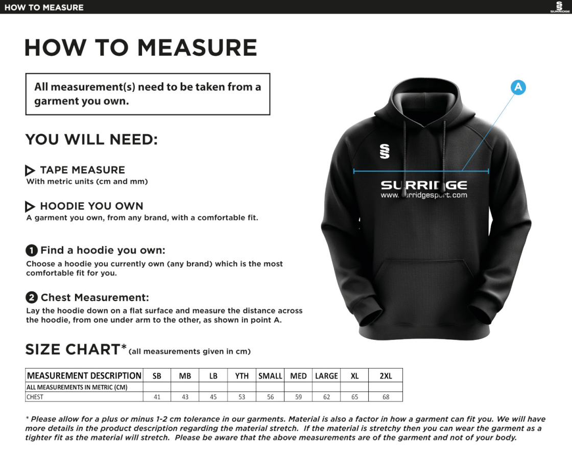 Eridge CC - Blade Hoody - Size Guide
