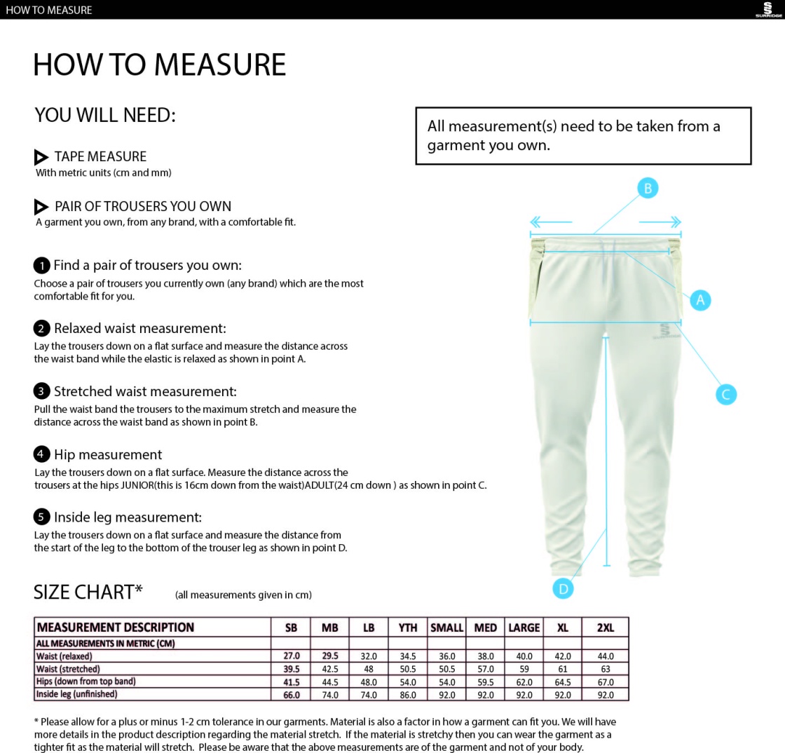 Eridge CC - Blade Playing Pants - Size Guide