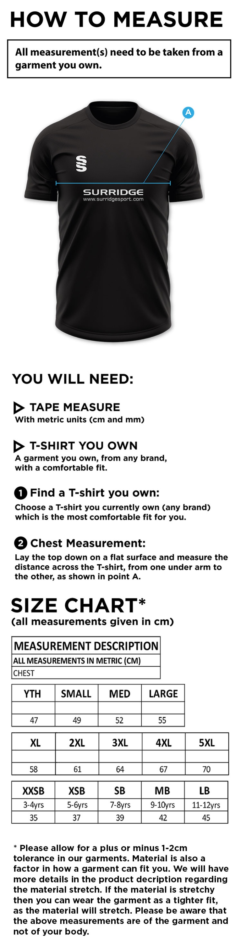 Eridge CC - Blade Polo - Size Guide