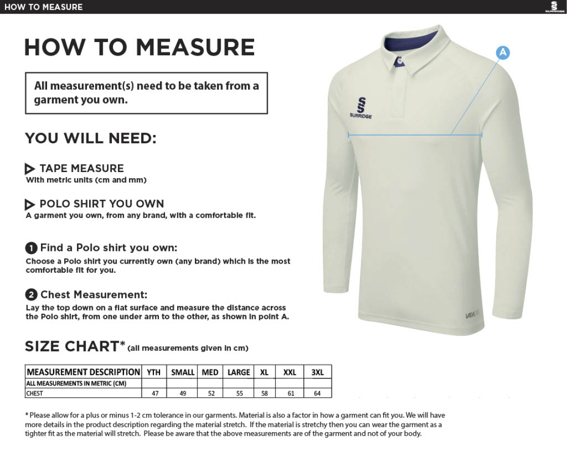 Eridge CC - Ergo L/S Shirt - Size Guide