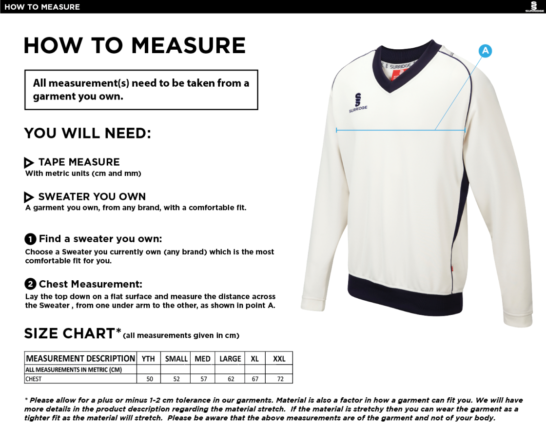 Eridge CC - Curve Long Sleeved Sweater - Size Guide