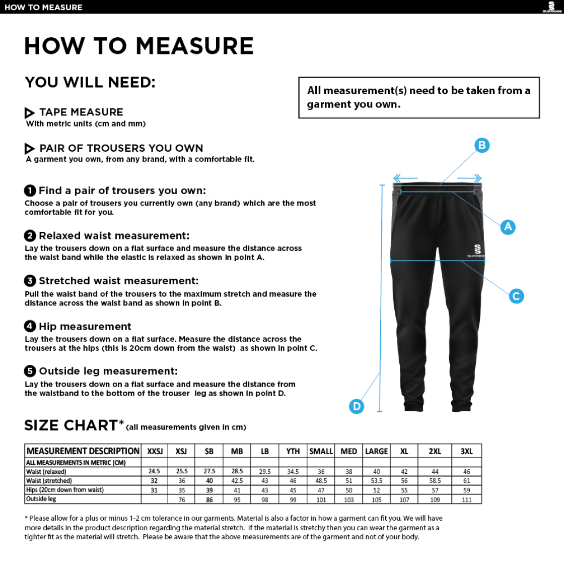 Eridge CC - Tek Pants - Size Guide