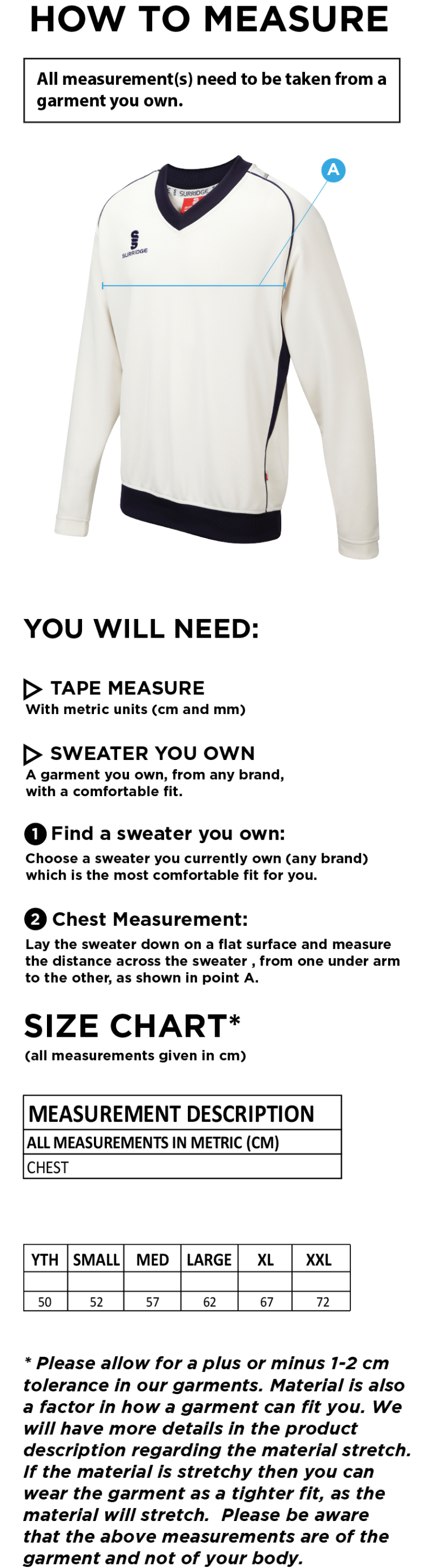 Eridge CC - Curve Long Sleeved Sweater - Size Guide