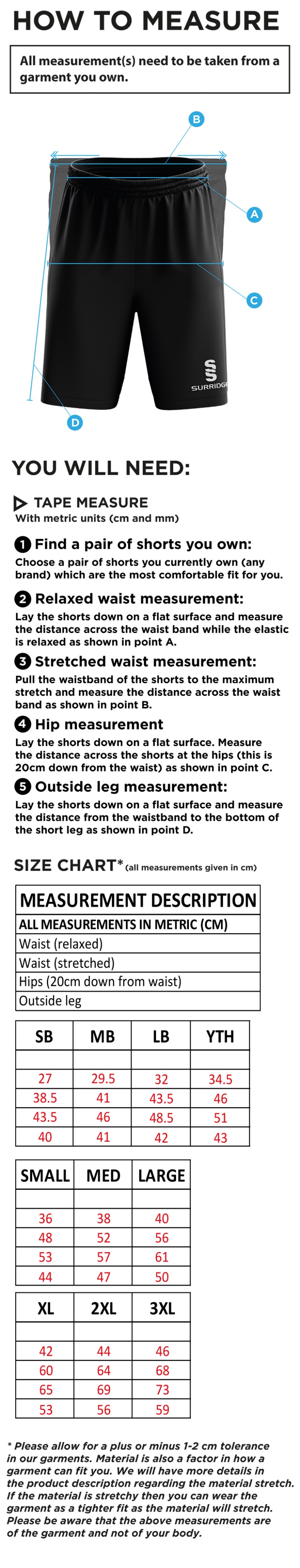 Eridge CC - Blade Shorts - Size Guide